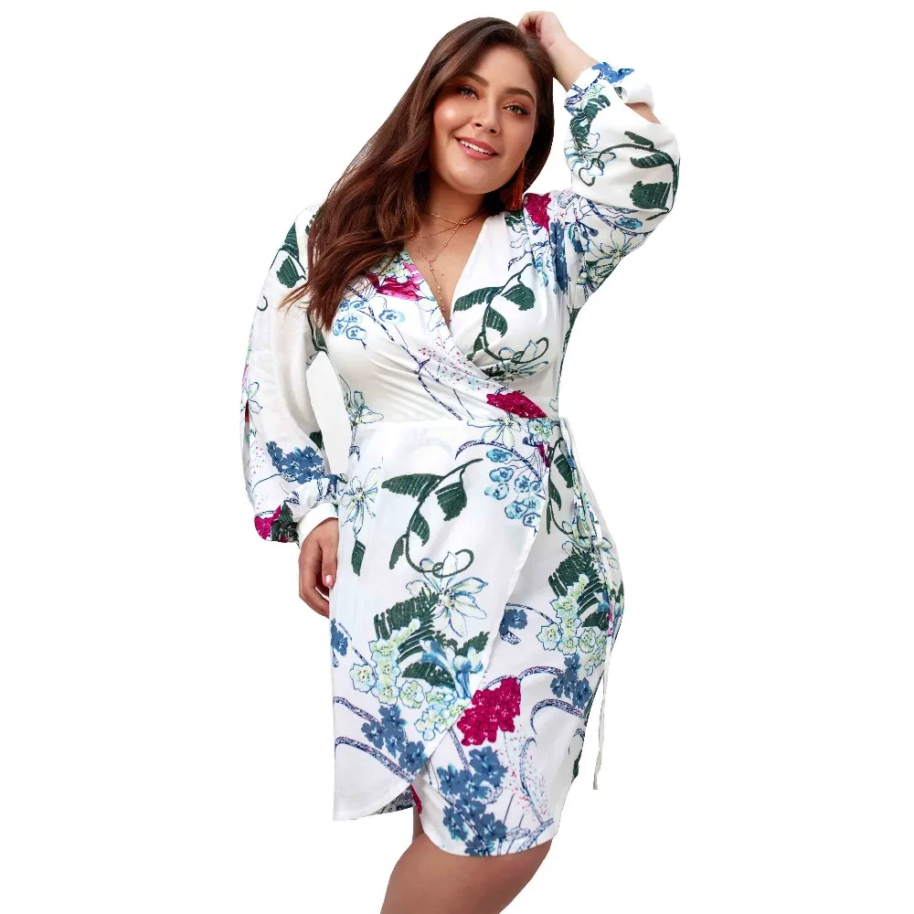 Для женщин Цветочный Плюс Размеры Bodycon платье женщина разрез Обёрточная бумага