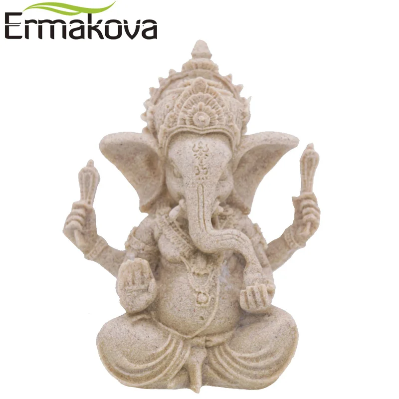 

ERMAKOVA Large Indian Ganesha Figurine Fengshui Elephant Sculpture Elephant-Headed Hindu God Natural Sandstone Buddha Statue