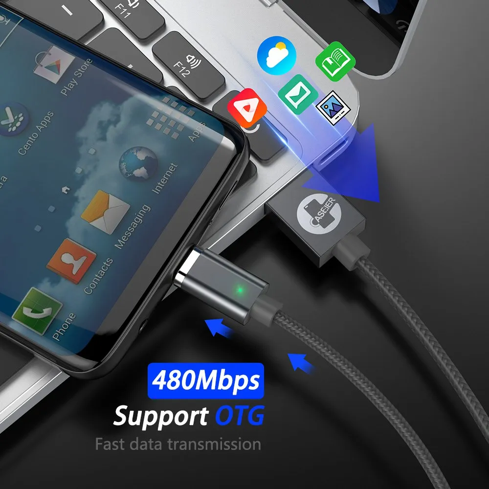 CASEIER وتغ كابل USB مغناطيسي سريع شحن USB نوع C كابل المغناطيس شاحن البيانات تهمة المصغّر usb كابل الهاتف المحمول كابل يو إس بي