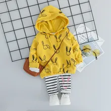 Комплекты одежды для детей; одежда для маленьких девочек; костюмы для младенцев; Осенняя футболка с капюшоном и рисунком; штаны в полоску; Спортивный костюм для отдыха для малышей