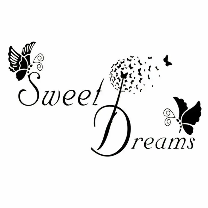 SWEET DREAMS Butterfly LOVE Quote Wall Stickers Bedroom Removable Decals DIY Art