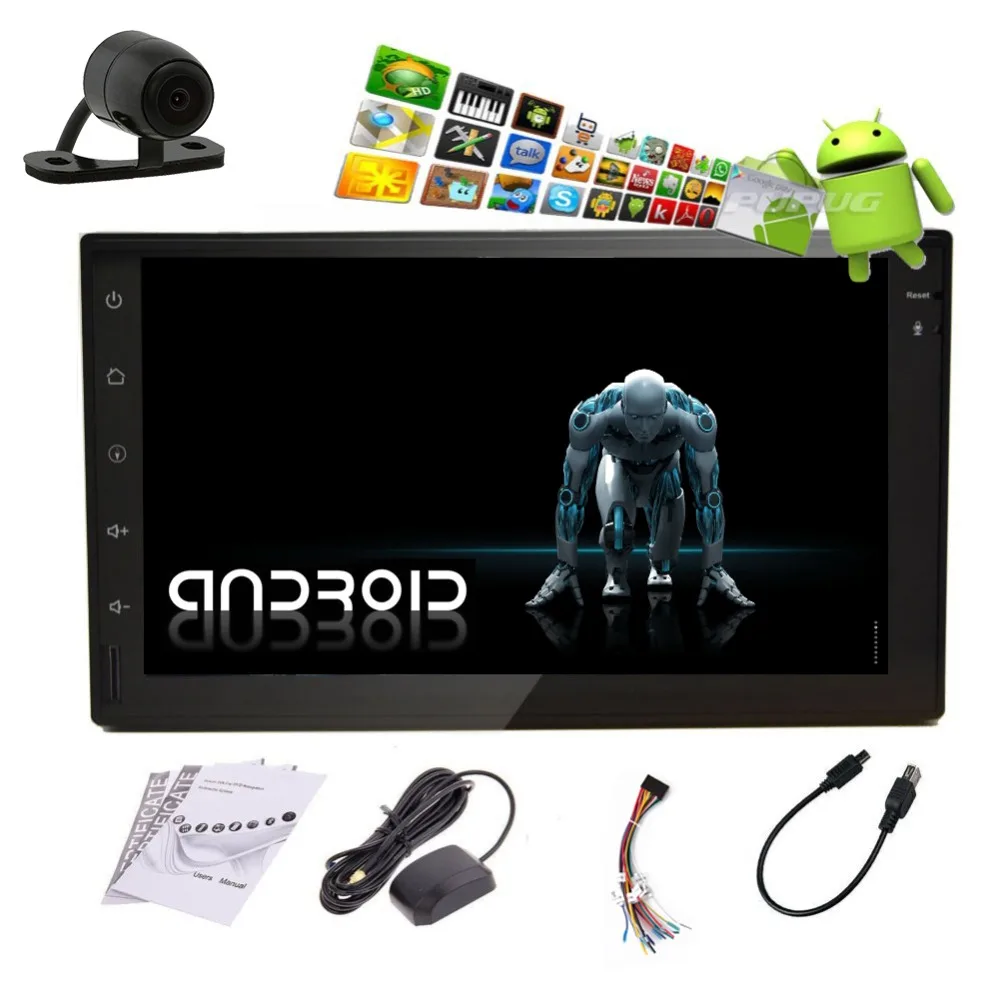 Quad Core Pure Android 5.1 Car DVD Player Car PC Tablet Double 2din 7'' GPS Navi Car Stereo Radio Bluetooth Wifi+Free Camera
