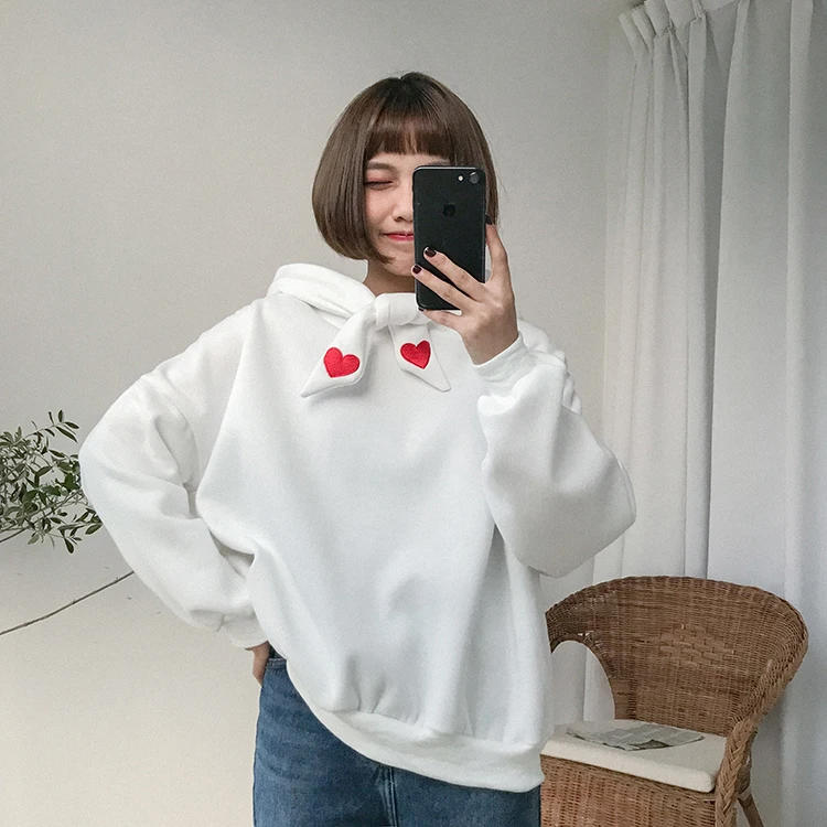 Для женщин толстовки Harajuku милые надписи Sweet Love Heart свободная флисовая толстовка с