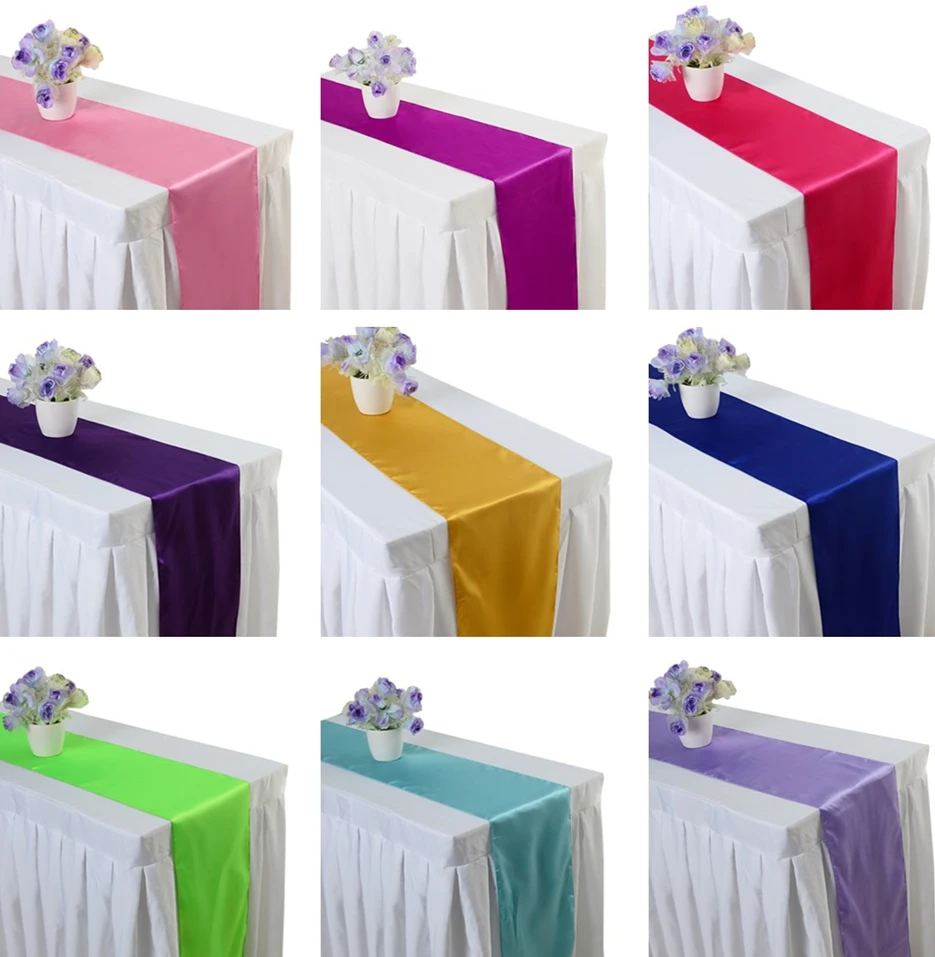

1 x Satin Table Runner For Wedding Party Event Banquet Baby Shower Table Decorating Supply Birthday Table Cover 30cm x 275cm