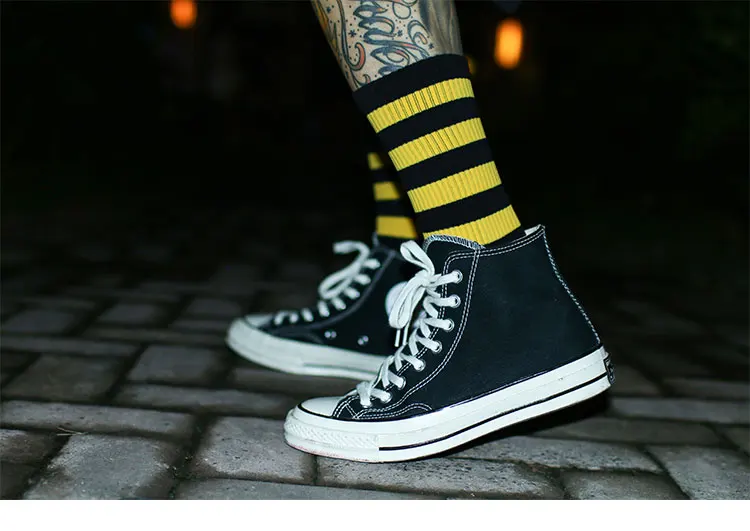 Imincn 1 пара дизайн молодые люди в стиле "хип-хоп", в полоску, из хлопка для танцев уличная модная женская обувь черного, желтого и белого цвета, носки