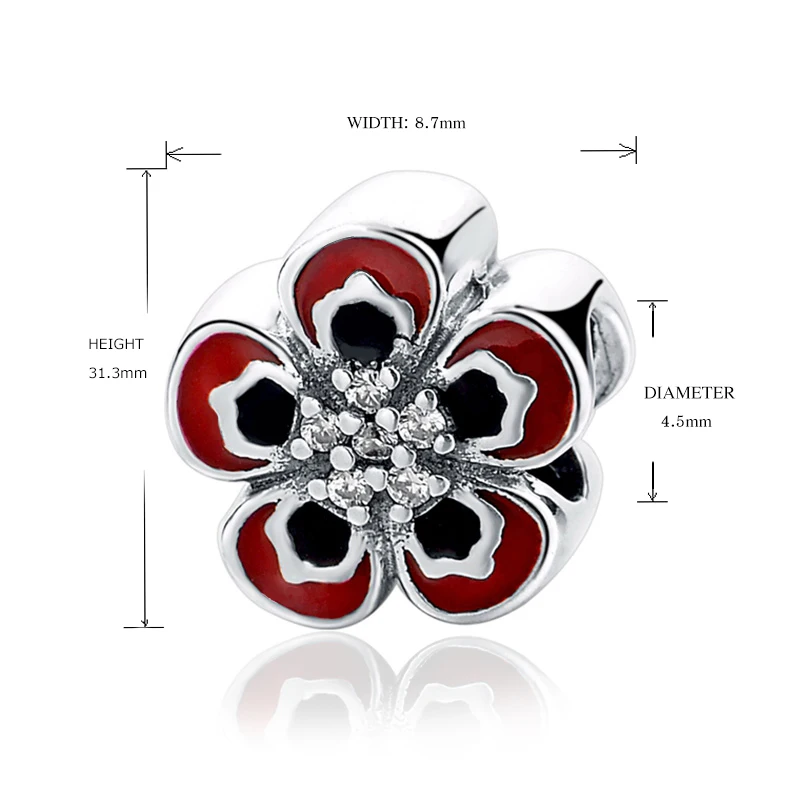 Реальные 925 стерлингового серебра мерцающий красная роза Талисманы с камнями Fit браслет Pandora кулон подлинным же Ювелирные изделия Подарки
