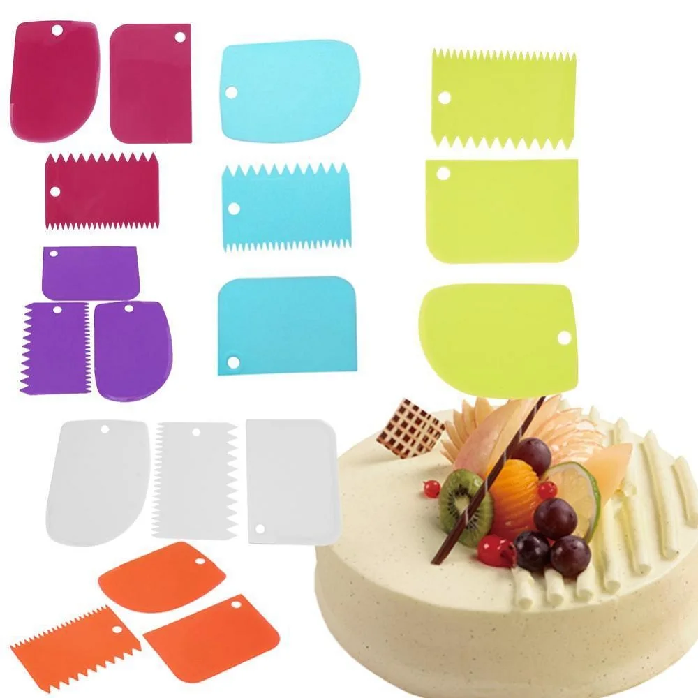 3 шт./компл. пластиковые скребок для теста, скребок для мастики, инструмент для украшения торта, лопатки для теста с зазубренными краями