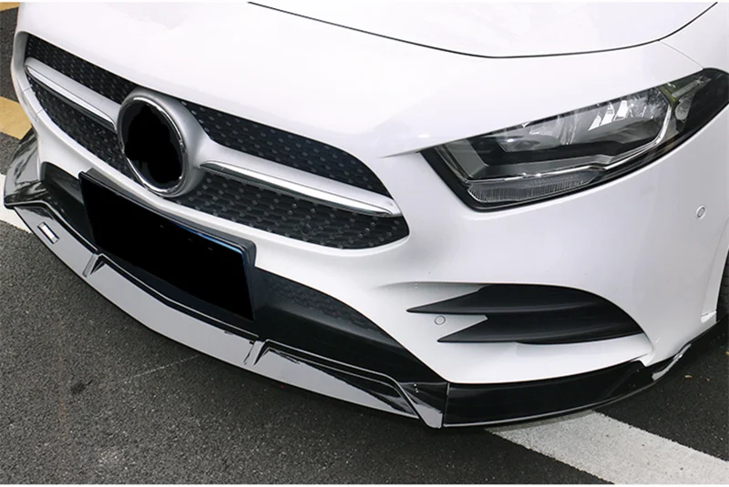 3 PCS Glossy Black ABS Front Bumper Lip For Mercedes W177 A Class A200 A220 Sport Edition Carbon Fiber Look Body Kits