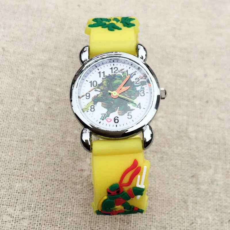 Детские часы с мультяшными черепашками-ниндзя для детей, студентов, девочек, кварцевые 3D наручные часы с силиконовым ремешком Clcok E09 - Цвет: Yellow
