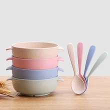 Hot sale 2017 new children bowl spoon set rice noodle salad bowl cup bottle soup wheat straw baby kid kitchen accessories cute