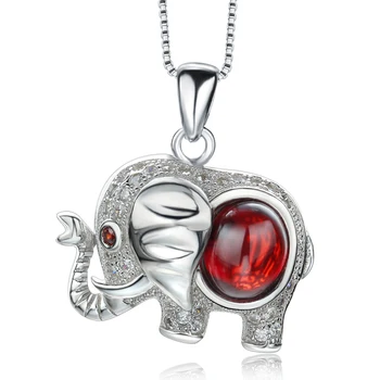 

Real 925 Sterling Silver Jewelry Natural Red Garnet Stone Austrian Crystal Elephant Pendant Necklace for Women Fine Jewelry