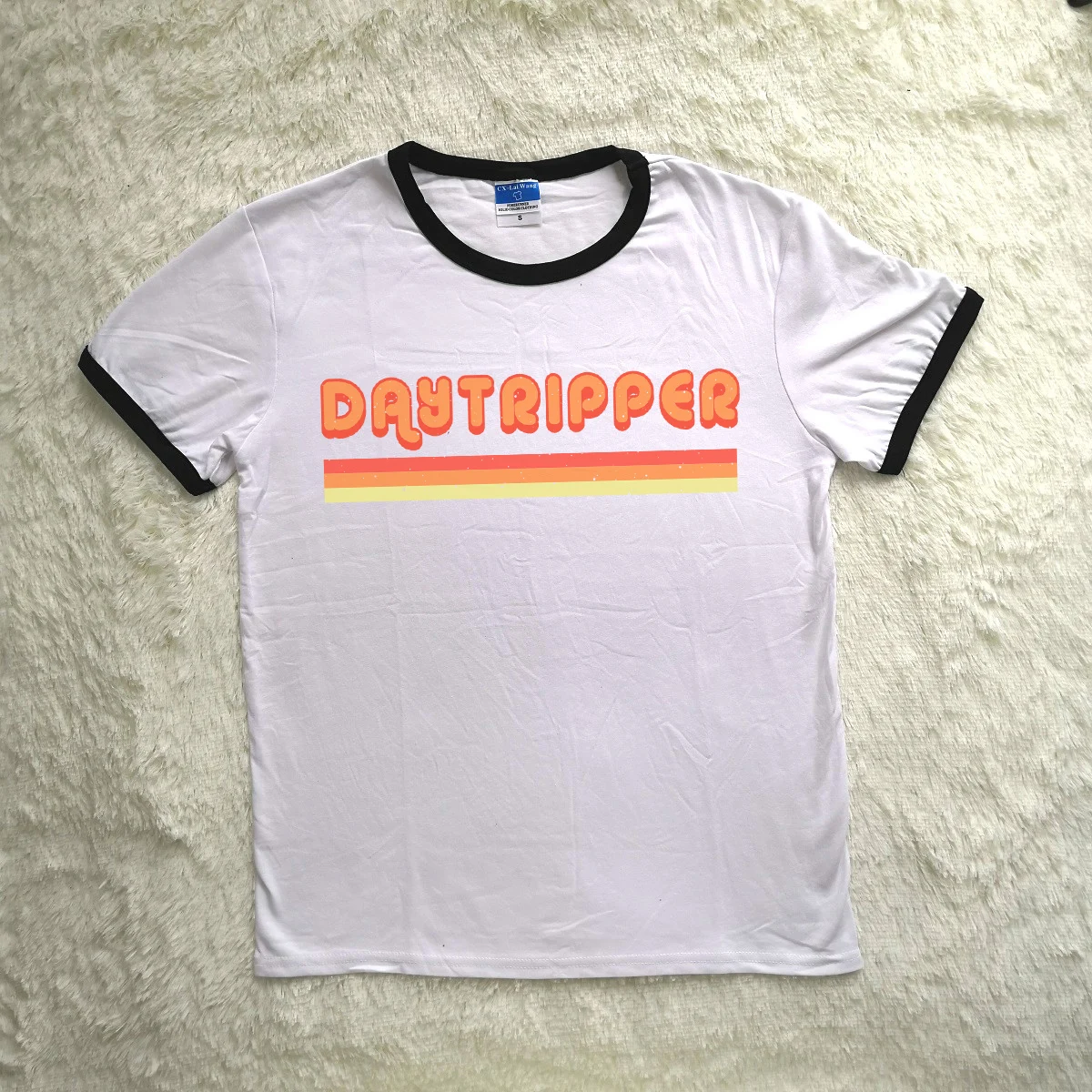 Daytripper Ringer футболка, графическая футболка, повседневная женская футболка, винтажный стиль, 90S Ringer, Футболка Harajuku, короткий рукав, Прямая поставка - Цвет: Черный