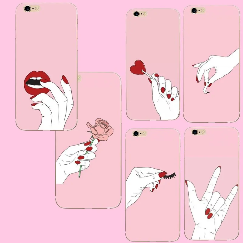 Case for iphone 8 pink Girly women Slim Cute Rock Soft TPU Thin fundas 6s 6 7 plus X 5s 5 SE |