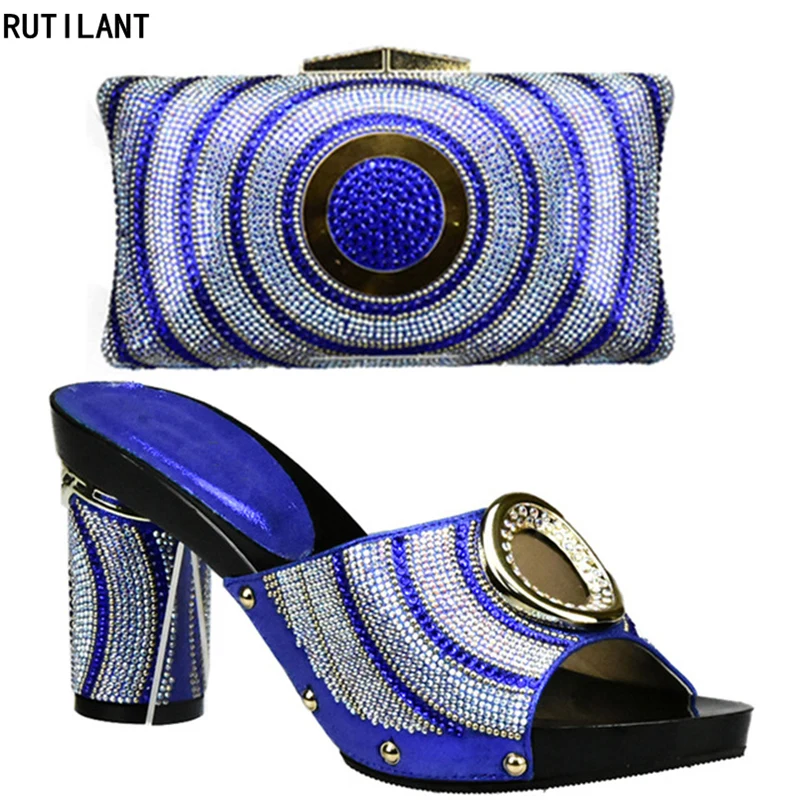 

Royal Blue Shoes and Bag Set Decorated with Rhinestone Matching Women Shoes and Bag Set for Wedding African Party Shoes and Bag