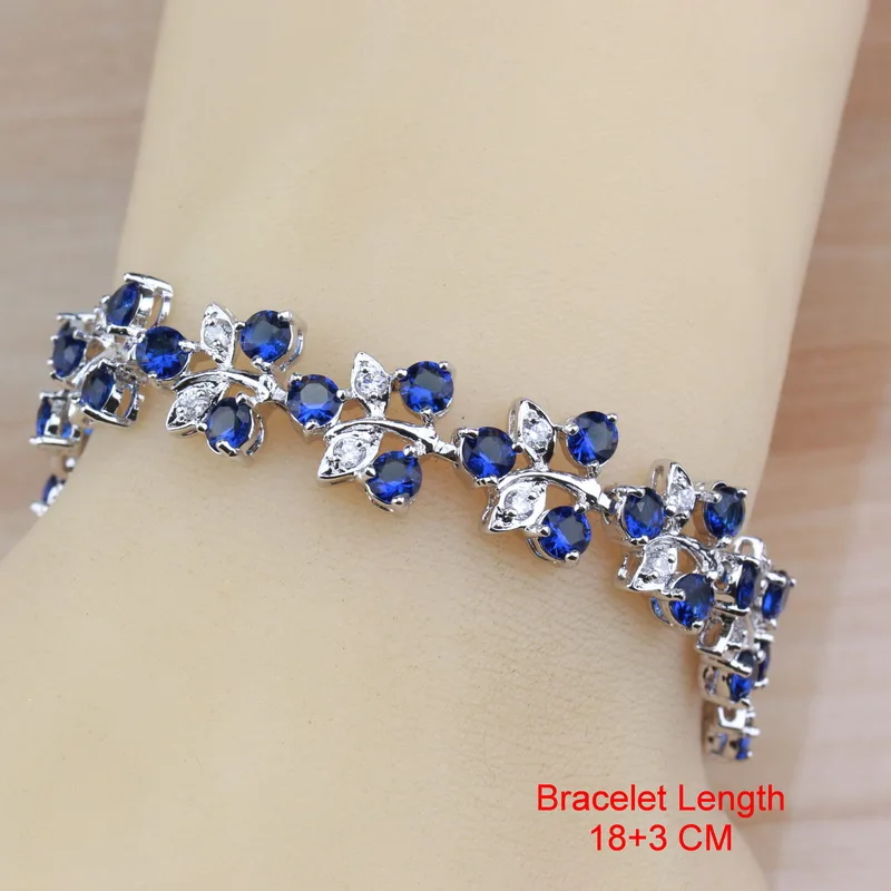 Костюм 925 пробы серебро с натуральными камнями CZ синий комплекты больших украшений клипсы/цепочки и ожерелья/браслет/кольцо для женщин