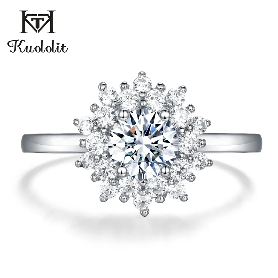 Kuoolit кольца с муасанитом для женщин серебро 925 пробы твердое кольцо 0.8ct Moissanite