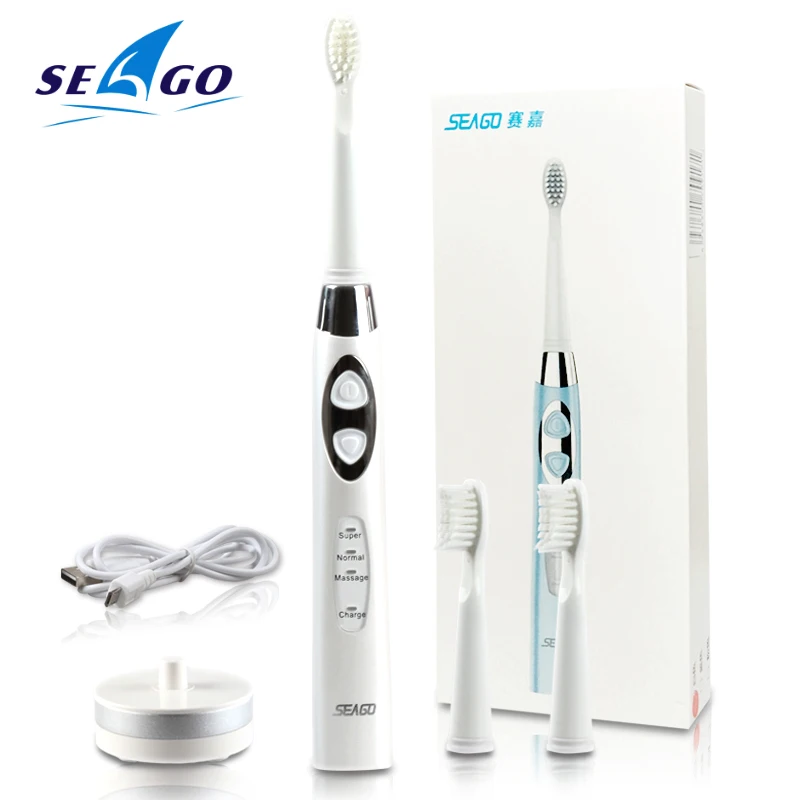 

SEAGO Electronic Power Rechargeable Battery Electric Toothbrush Smart Timer Electric Brush Waterproof Sonic Toothbrush 3 Nozzles
