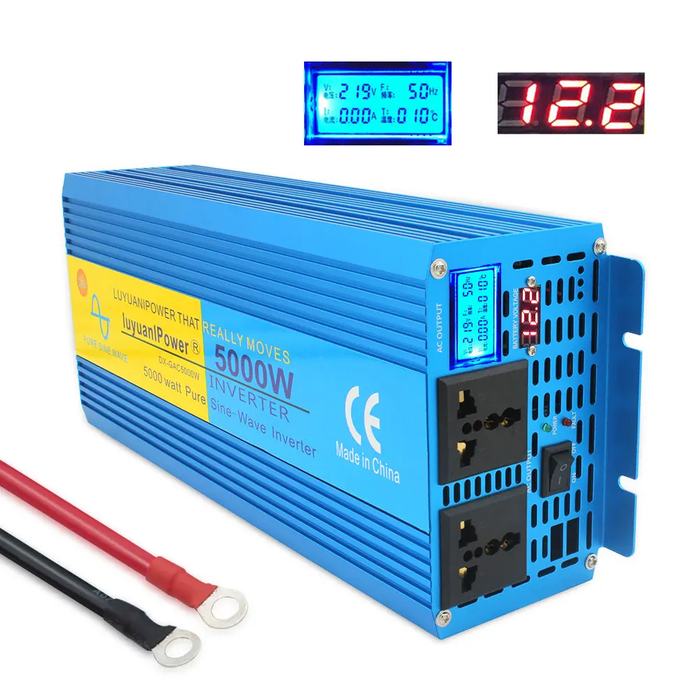 

5000W peak power Pure sine wave Power inverte LCD Digital screen DC 12V/24V To AC 220V 50HZ/60HZ CAMPING BOAT SINEWAVE
