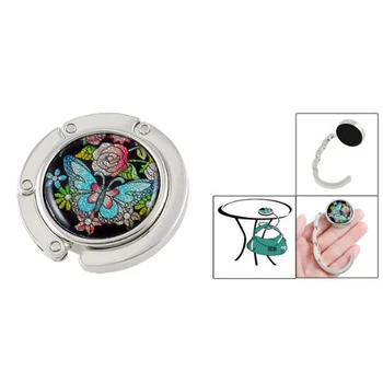 

2016 Wholesale Metal Round Shape Butterfly Pattern Foldable Handbag Hook Hanger