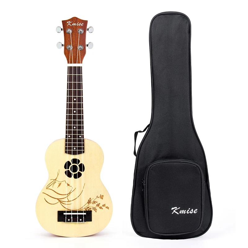 

Kmise Soprano Ukulele Spruce 21 Inch Ukelele Uke Acoustic 4 String Hawaii Guitar 12 Frets with Gig Bag