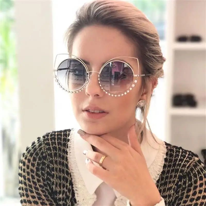 

high quality oversized cat eye sunglasses Diamond sun glasses brands designer 2017 Fashion luxury Reflective Mirror sunglasses