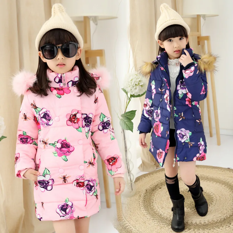 2016 Winter Girls Long Cotton-Padded Parkas Fur Hooded, Flower Girls Winter Coat,Thick Winter Jacket For Girls, Height 110-150cm 2016 Winter Girls Long Cotton-Padded Parkas Fur Hooded, Flower Girls Winter Coat,Thick Winter Jacket For Girls, Height 110-150cm