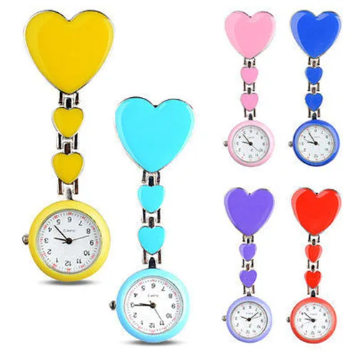 

Fashion Alloy Heart Love Quartz Women Clip-on Brooch Nurse Pocket Fob Watch
