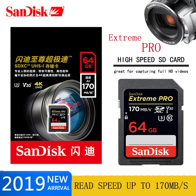 Двойной Флеш-накопитель SanDisk Extreme PRO карты памяти SD карты памяти 32 Гб SDHC 95 МБ/с. 64 Гб 128 256 SDXC UHS-I U3 Class10 170 МБ/с. флэш-памяти SD слот для карт памяти