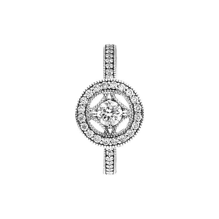 Authentic 925 Sterling Silver Pan Ring Vintage Allure Clear Cz Ring Stack For Women Wedding Gift Fine Europe Jewelry