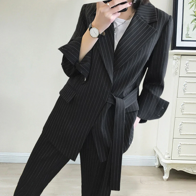 Tanie New arrival kobiety plus duży rozmiar garnitur ze spodniami profesjonalny temperament moda ciepły garnitur spodnie z elastycznym paskiem wygodny garnitur ze spodniami s