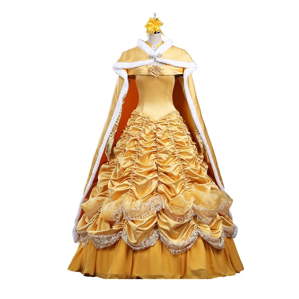 Красавица и чудовище костюм Хэллоуин костюмы для женщин принцесса Белль желтый костюм косплей Белль платье