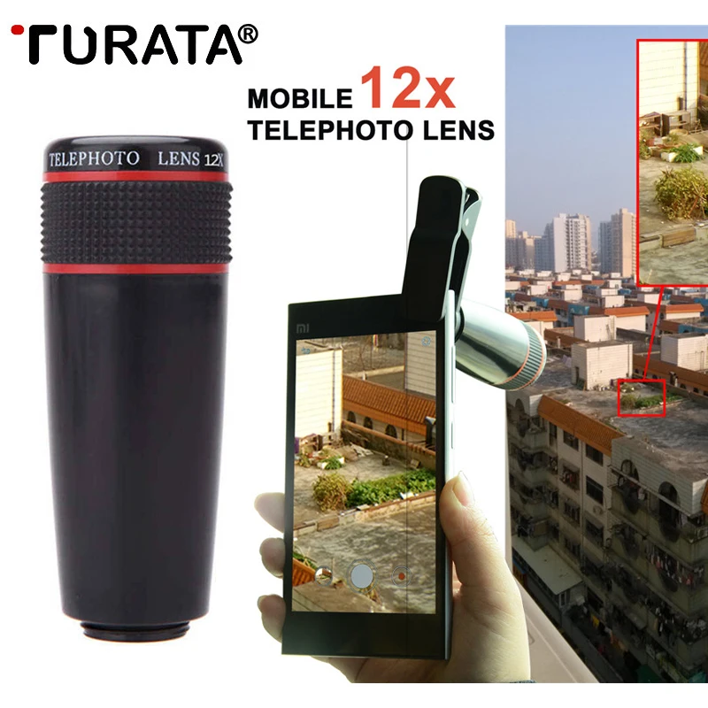 

TURATA Clip On 12X Telephoto Lens Smart Phone Optical Zoom Telescope Camera Lenses External Smartphone Camera Lens For IPhone