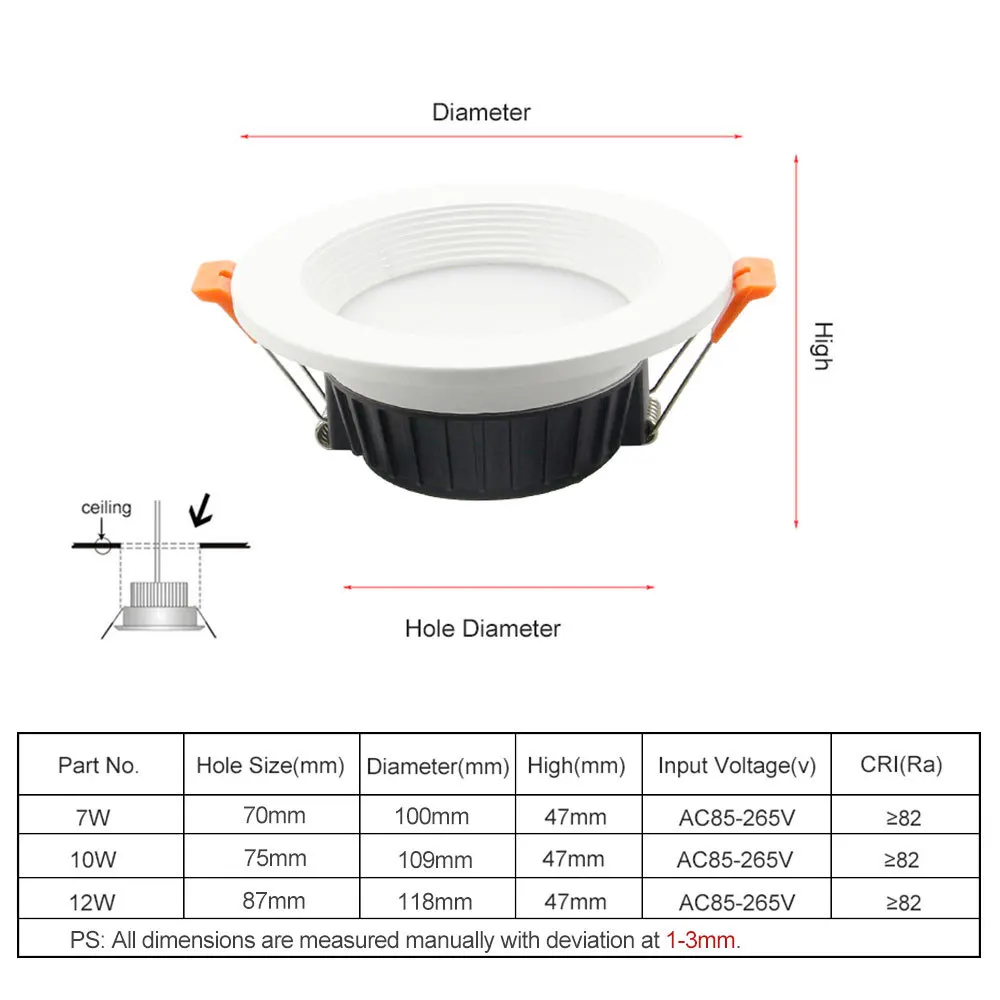 [DBF]Round Ceiling Recessed LED Downlight Dimmable 7W 10W 12W LED Ceiling Spot Lamp with AC85-265V LED Driver for Kitchen Living smart downlights