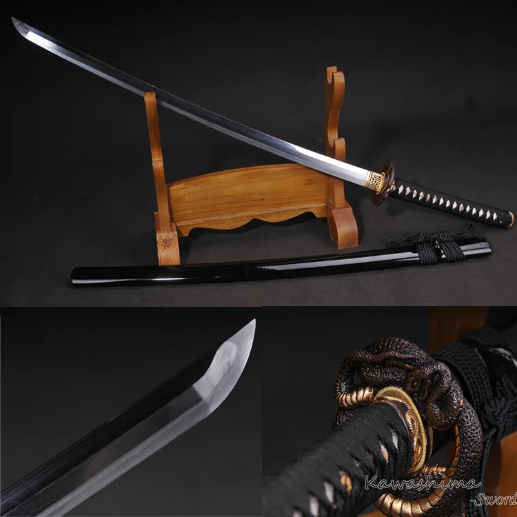 Handmade Katana Folded Steel Real Sword For Sale Dragon Tsuba Straight Hamon Sharpness Ready For