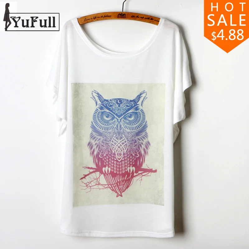 harajuku 2016 loose tshirt women t shirt summer style ladies tops owl animal print short sleeve