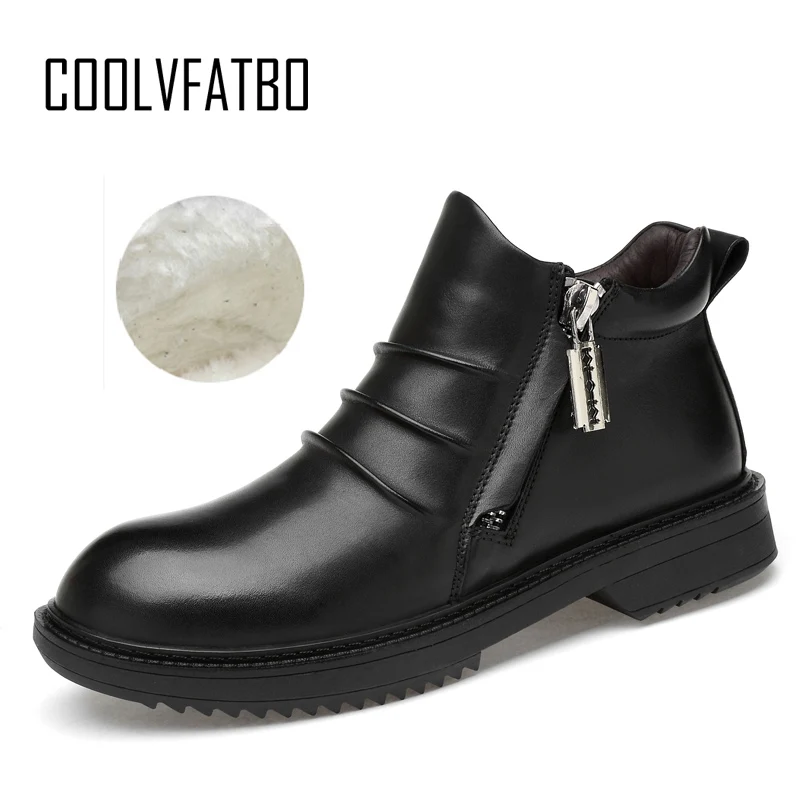 

COOLVFATBO Hot Sales QualityLeather Genuine Cowhide Leather Boots Men's Fashion Style Chelsea Boots Men High Zip Top British