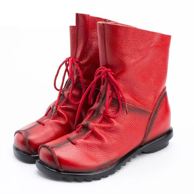 

Handmade Ankle Boots Martin Flat Boots 100% Real Genuine Leather Shoes Retro Winter Snow Boots Leather Cowgirl Boots Women
