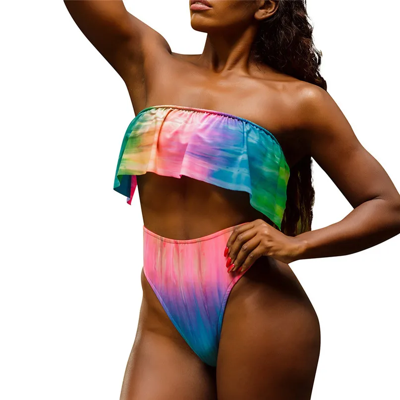 High Waist Bikini Women Ruffles Bikini Push-Up Padded Swimwear Swimsuit Beachwear Set Bathing suit maillot de bain femme #2m13 (3)