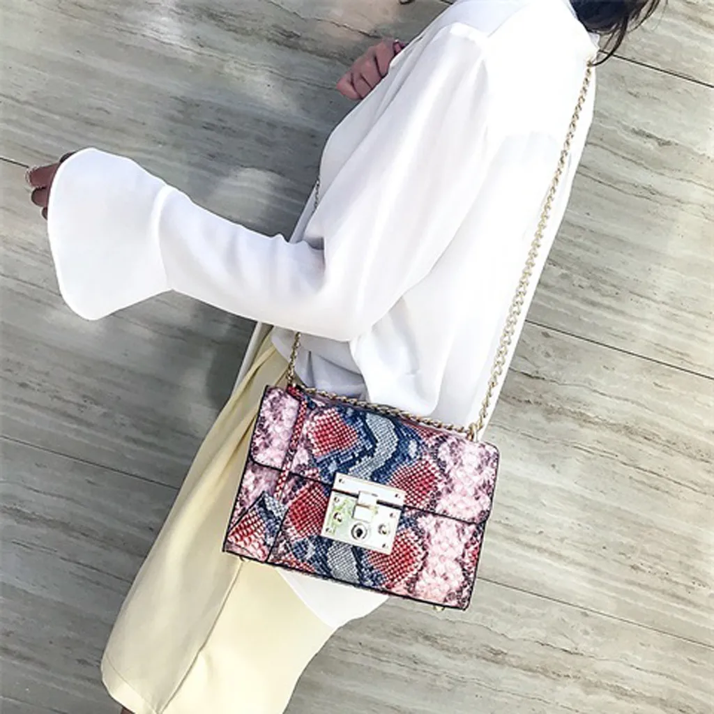 Женская Ретро змеиная сумка через плечо, сумки-мессенджеры на плечо, винтажные сумки на квадратной цепочке со змеиным узором, сумка на цепочке с ручкой May22