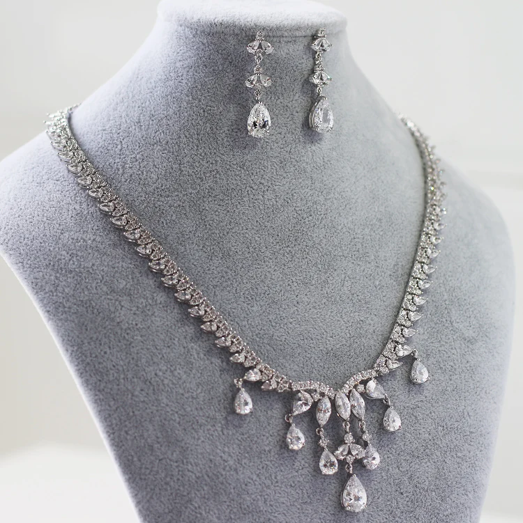Дизайн каплевидный Циркон драгоценный камень кристалл, свадьба, для новобрачных ювелирных изделий наборы невесты ожерелье серьги женское украшение