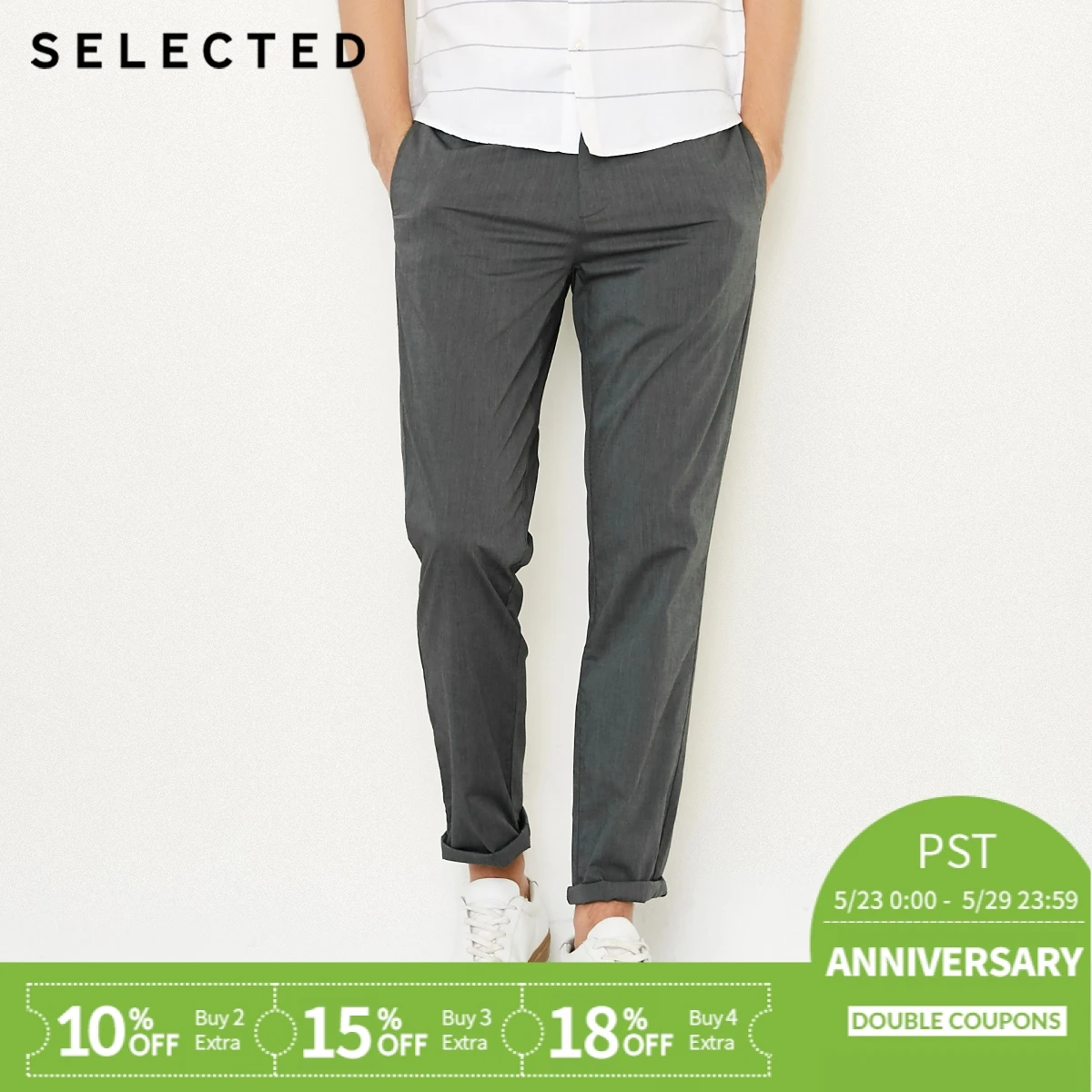 

SELECTED slight stretch cotton-blend stripe business leisure long pants S|4182W2513