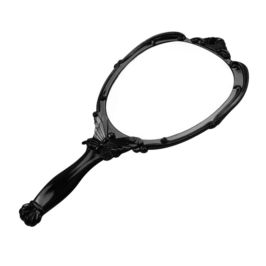 

Antique Rose Flower Pattern Handheld Mirror With Folding Handle Counter Top Stand 180 Degrees Full Folding Premium Black