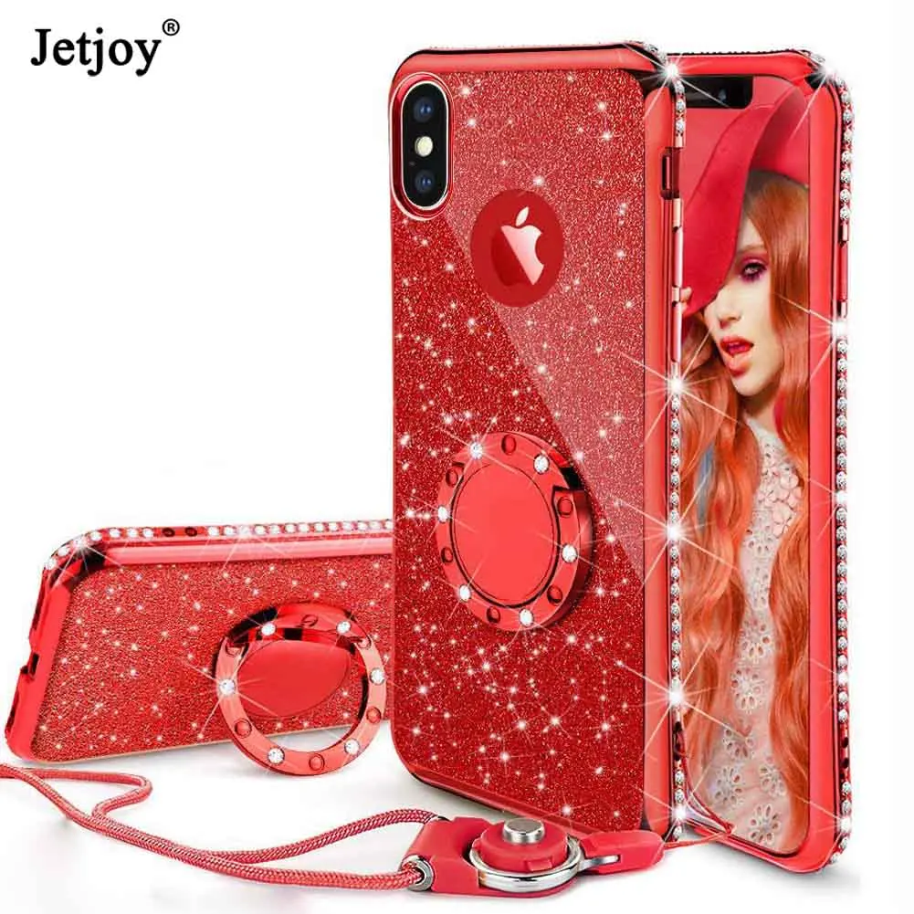 

Jetjoy 3D Diamond 360 Degree Rotating Holder Ring Plating Soft TPU Glitter Bling Case for iPhone XrMax Case for iPhoneX Xr Xs 8p