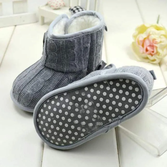 Детская обувь мода бант мягкая подошва зима теплая шерстяная пряжа обувь Сапоги 0-6 м для маленьких девочек обувь для мальчиков