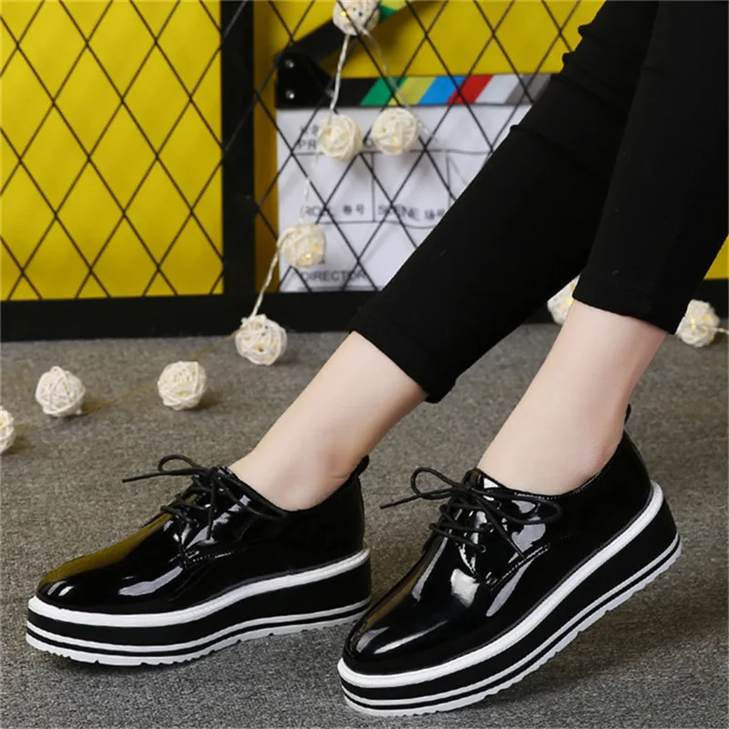 

ZOQI New High Quality Leather Platform Shoes Women Creepers Fashion Black Women Casual Shoes Autumn Ladies Shoes Zapatos mujer