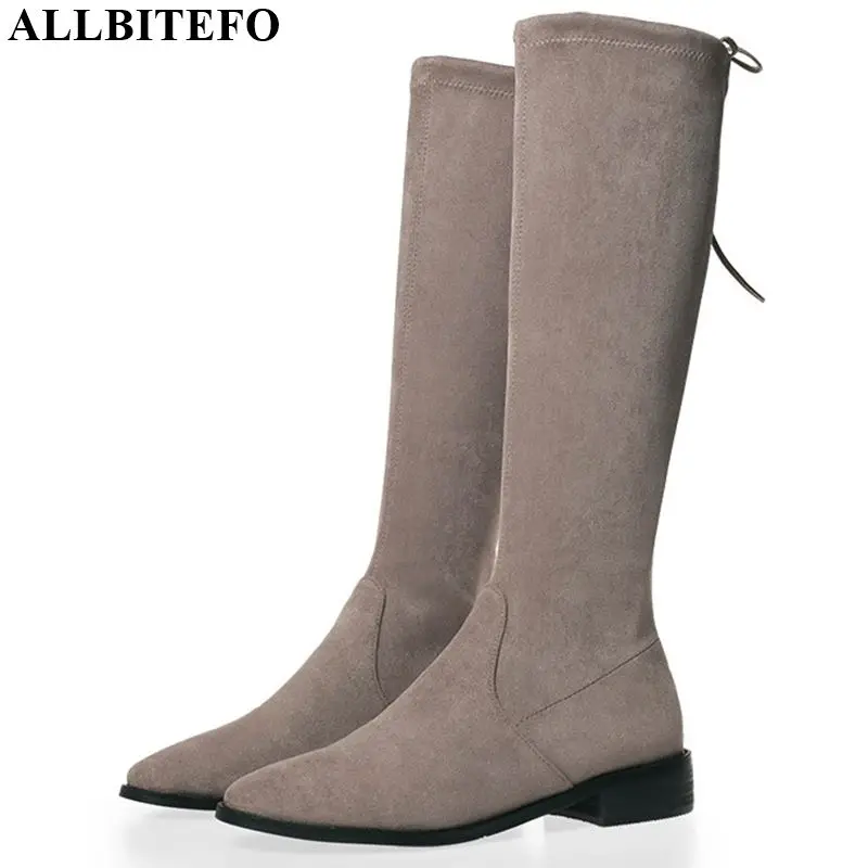 ALLBITEFO/женские ботинки из флока; удобные осенне-зимние модные женские сапоги до колена для отдыха; рыцарские сапоги; высокое качество
