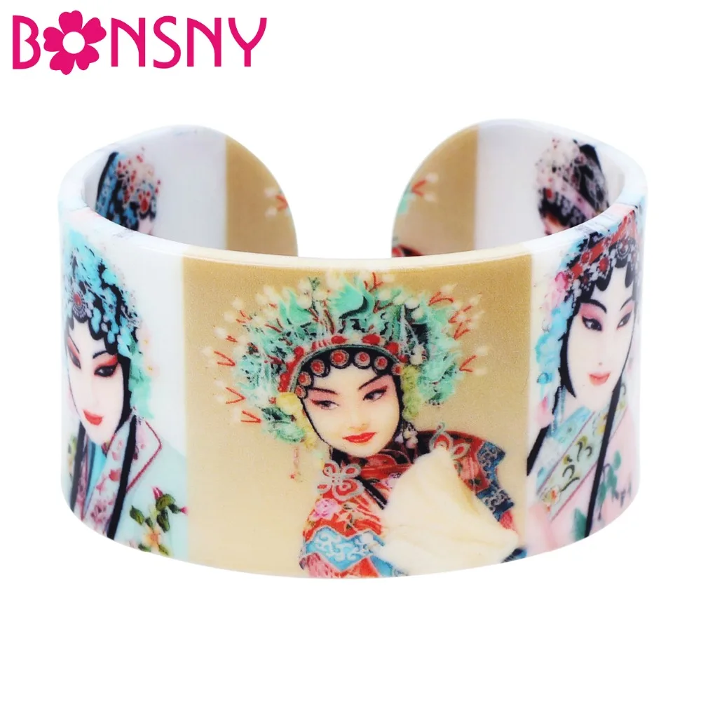 

Bonsny Plastic Traditional Chinese Opera Drama Actress Bangles Bracelets Fashion Ethnic Craft Jewelry For Women Girls Ladies