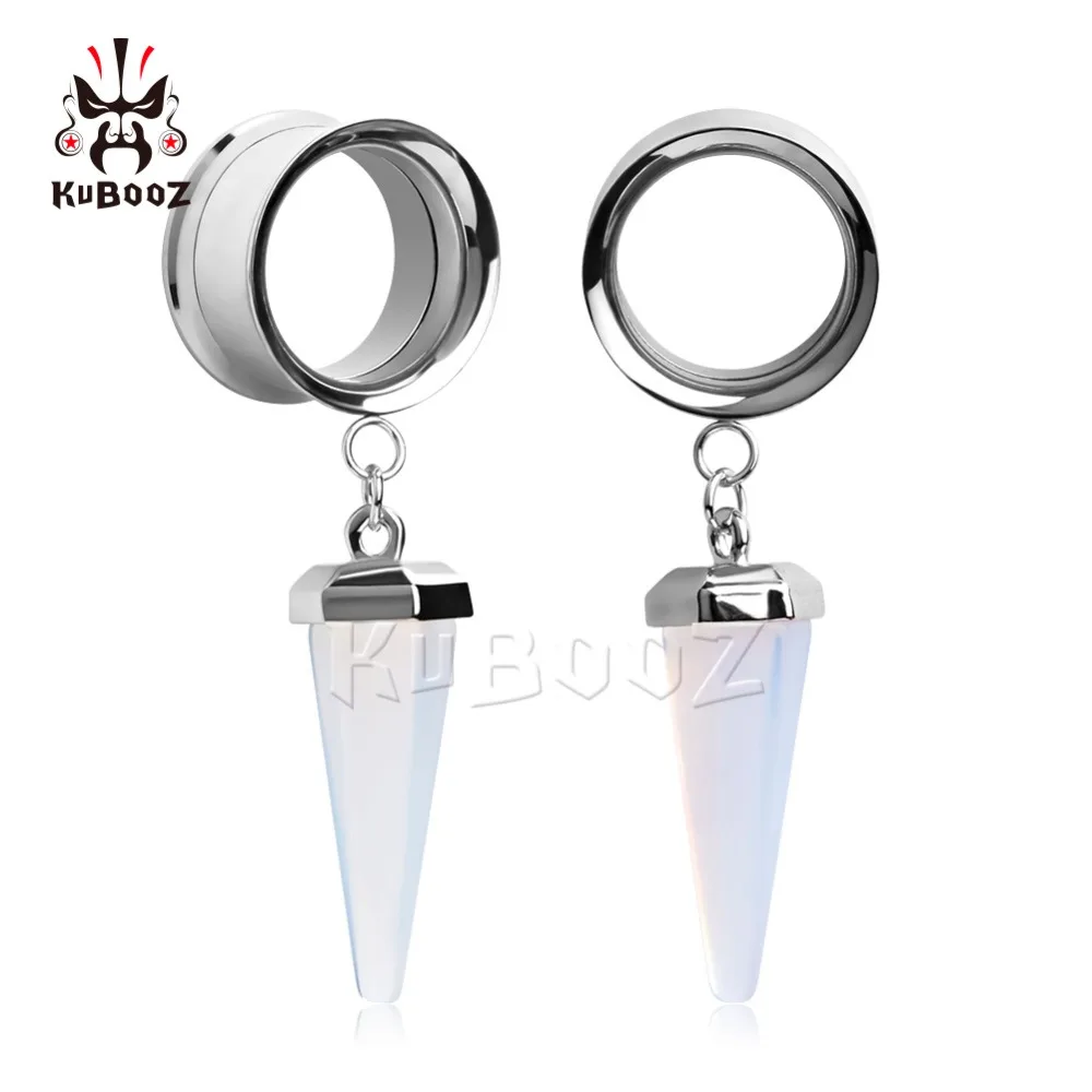 Kubooz piercing stainless steel ear gauges piercing body jewelry dangle stone ear tunnels double flared plugs expander