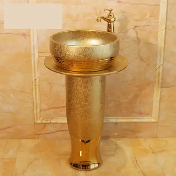 

Three Sets Of Pedestal Wash Basin Ceramic Basin Corrugated Lotus Cloakroom Vanity Wash Sink gold