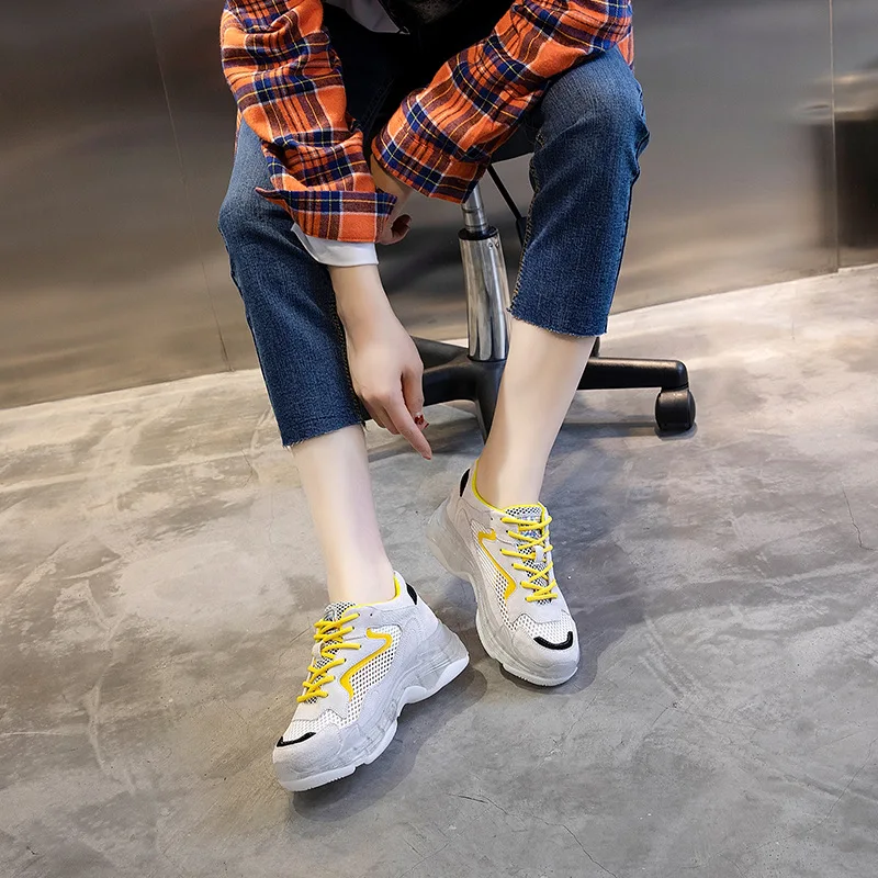 Женская Повседневная обувь zapatos de mujer Массивные кроссовки из натуральной кожи